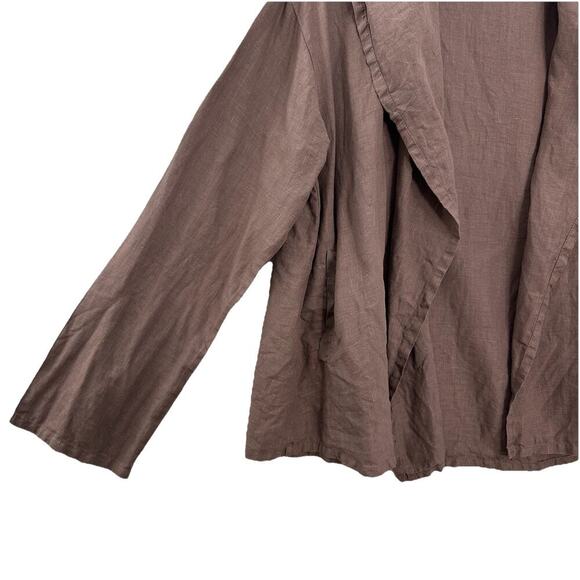 Bryn Walker Linen Top Womens Small Brown Pockets Long Sleeve Neutral - Picture 3 of 12
